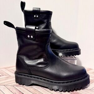 Dr Martens Anistone Lo All Black Leather Biker Boots Men 8 Wmn 9 Terminator Moto